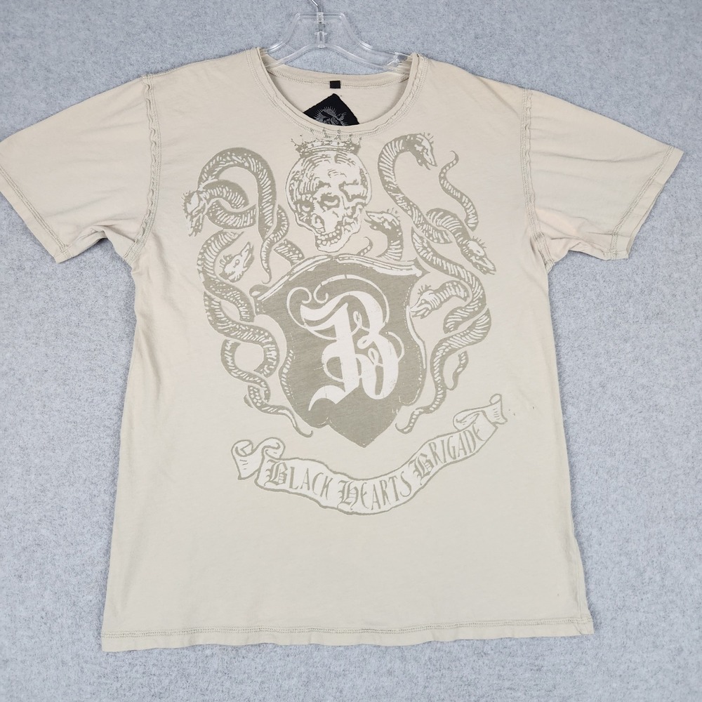 Black Hearts Brigade T Shirt Mens L Tan Skull Snakes Graphic Gothic Grunge Tee